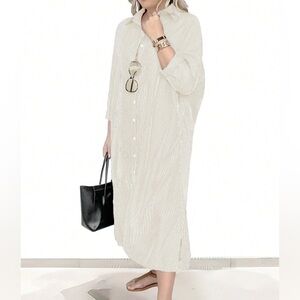 SHEIN LUNE Plus Size Women's Loose Vertical Striped Shirt Dress